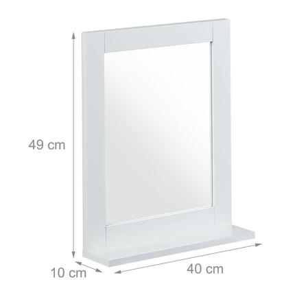 White wall mirror with shelf