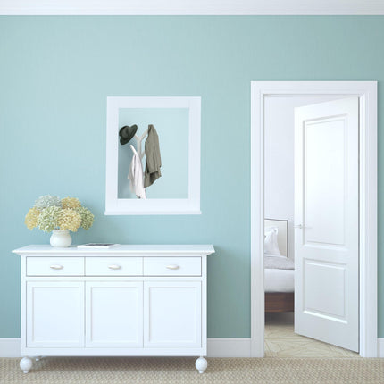 White wall mirror with shelf