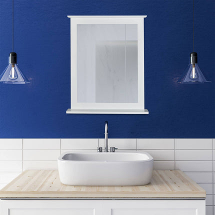 White wall mirror with shelf