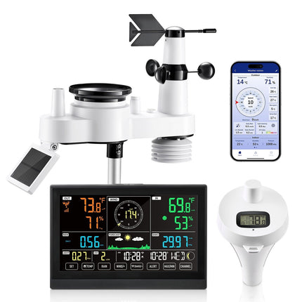 Wi-Fi Weather Station with App, 7.5-Inch Display, Solar Sensor