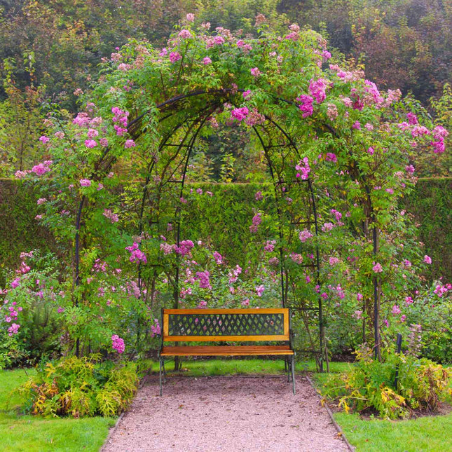 Wicker-Look Garden Bench, Wooden Slats, Cast Iron Frame