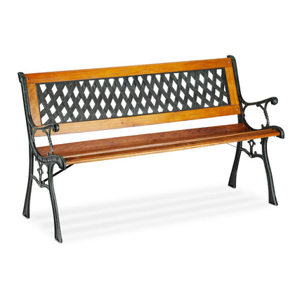 Wicker-Look Garden Bench, Wooden Slats, Cast Iron Frame