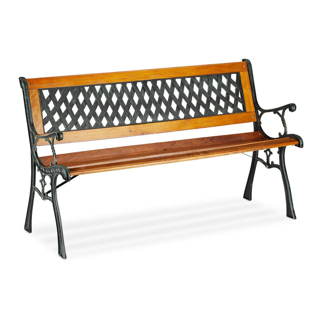 Wicker-Look Garden Bench, Wooden Slats, Cast Iron Frame