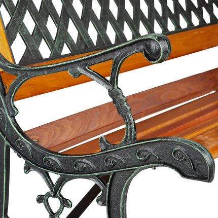 Wicker-Look Garden Bench, Wooden Slats, Cast Iron Frame