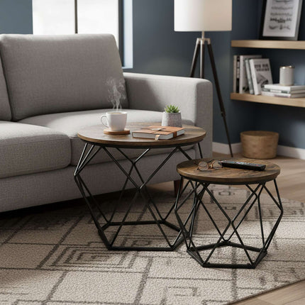 Wicker Side Tables Set, Removable Tray Tops, 2-Pack