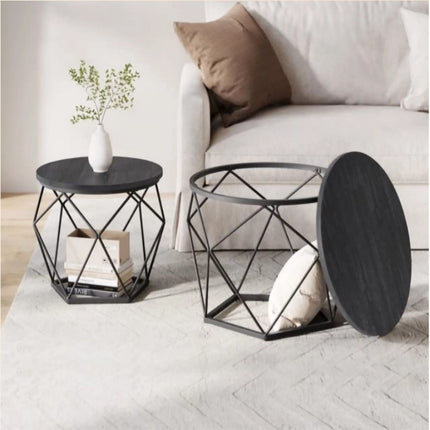 Wicker Side Tables Set, Removable Tray Tops, 2-Pack