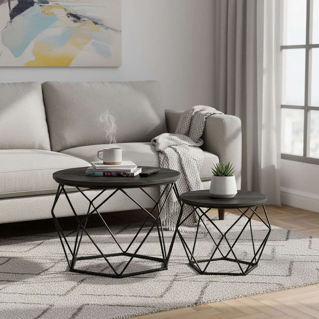 Wicker Side Tables Set, Removable Tray Tops, 2-Pack