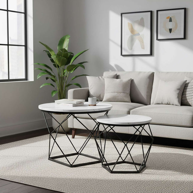 Wicker Side Tables Set, Removable Tray Tops, 2-Piece