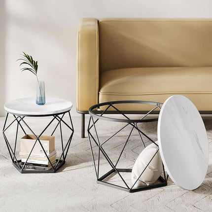 Wicker Side Tables Set, Removable Tray Tops, 2-Piece