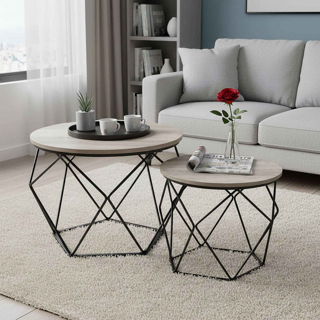 Wicker Side Tables Set, Removable Tray Tops, 2 Pieces