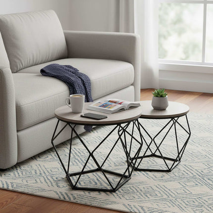 Wicker Side Tables Set, Removable Tray Tops, 2 Pieces