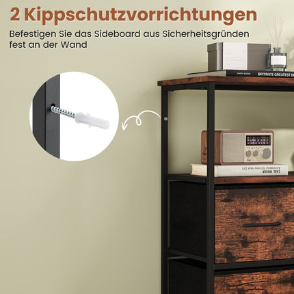 Wide Dresser with 2 Open Shelves, 5 Drawers, Metal Frame