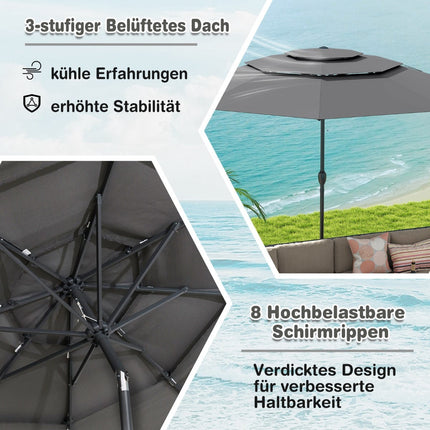 Wind-Resistant Patio Umbrella, 300 cm, Crank Tilt, Grey