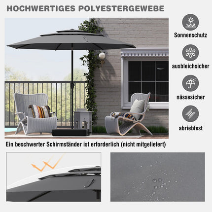 Wind-Resistant Patio Umbrella, 300 cm, Crank Tilt, Grey