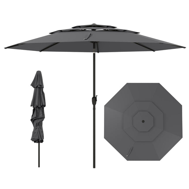Wind-Resistant Patio Umbrella, 300 cm, Crank Tilt, Grey