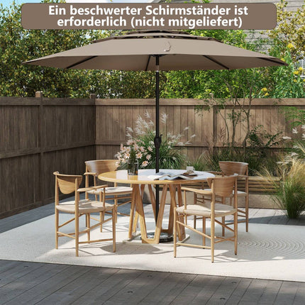 Wind-Resistant Patio Umbrella, 300 cm, Tilt & Crank, Beige