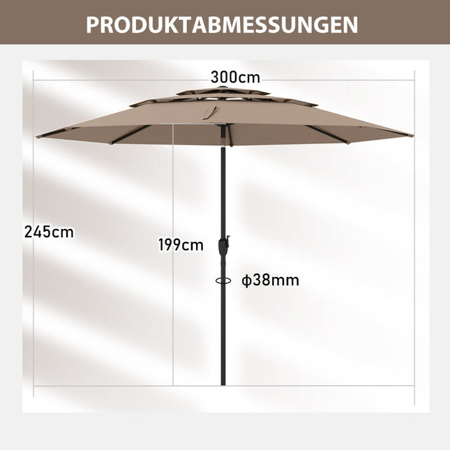 Wind-Resistant Patio Umbrella, 300 cm, Tilt & Crank, Beige