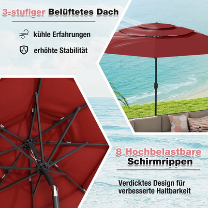 Wind-Resistant Patio Umbrella, 300 cm, Tilt & Crank, Red