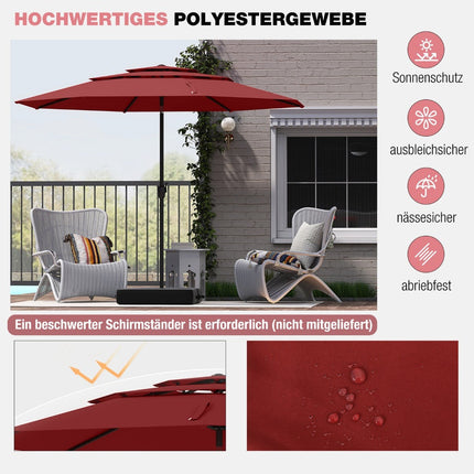 Wind-Resistant Patio Umbrella, 300 cm, Tilt & Crank, Red