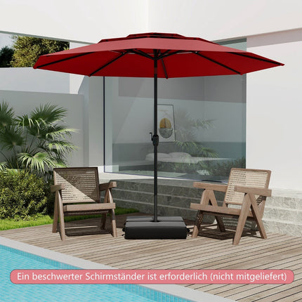 Wind-Resistant Patio Umbrella, 300 cm, Tilt & Crank, Red