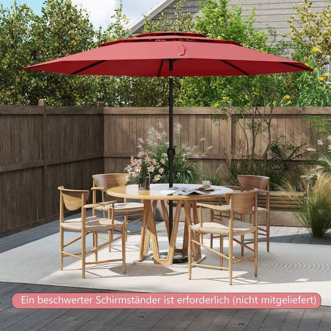 Wind-Resistant Patio Umbrella, 300 cm, Tilt & Crank, Red