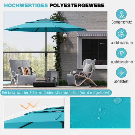 Wind-Resistant Patio Umbrella, 300 cm, Turquoise