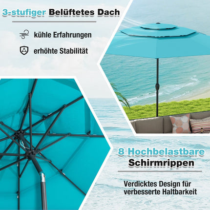 Wind-Resistant Patio Umbrella, 300 cm, Turquoise