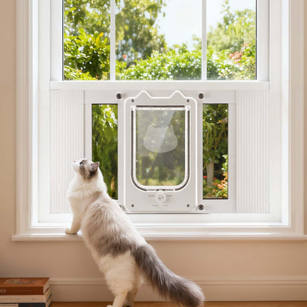 Window Cat Door, Adjustable 584–711 mm, 4-Way Lock; Aluminum Frame