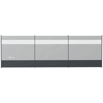 Foldable gray wind screen with light source, 440 x 140 cm