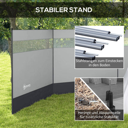 Foldable gray wind screen with light source, 440 x 140 cm