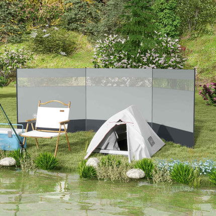 Foldable gray wind screen with light source, 440 x 140 cm