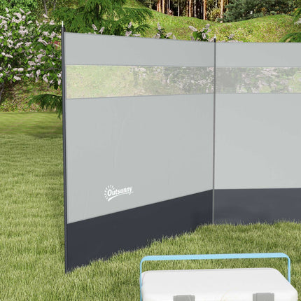 Foldable gray wind screen with light source, 440 x 140 cm