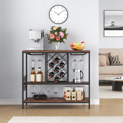 Wine Bar Cabinet 40 Inch, 20-Bottle Rack, Glass Holder