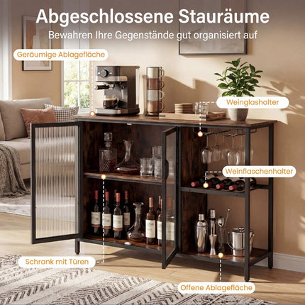 Wine Cabinet with LED Lighting, Glass Holder, and Charging Ports