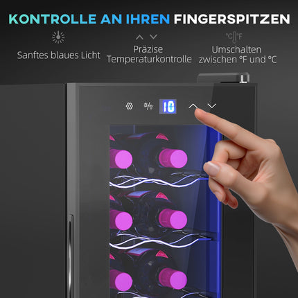 Wine fridge 12 bottles, glass door, LED touch screen