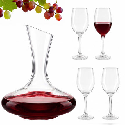 Wine Glass Set with Decanter, Clear Glass, 5-Piece