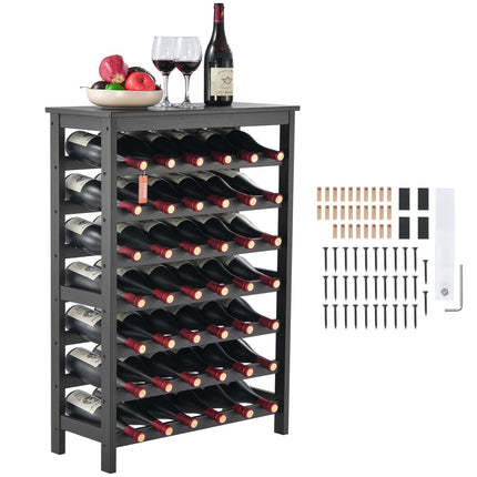 Wine Rack, 42-Bottle 7-Tier Bamboo Freestanding, Black