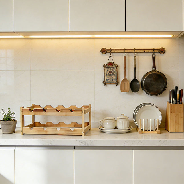 Wine Rack, Bamboo Bottle Holder for Kitchen or Bar