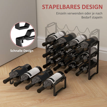 Metal wine rack for 16 bottles - black storage holder