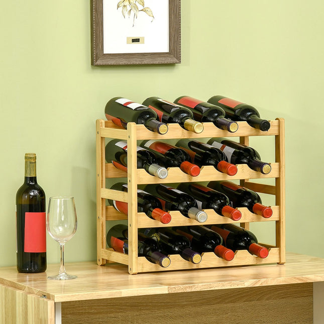 Bamboo Wine Rack - Holds 16 bottles, natural finish