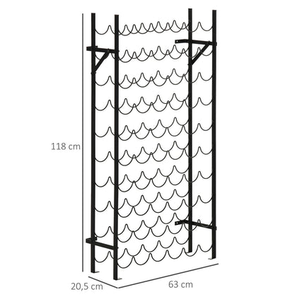 Wall mountable wine rack in black metal for 60 bottles