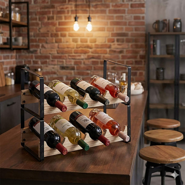 Wine Rack, Industrial Style, Holds 8 Bottles