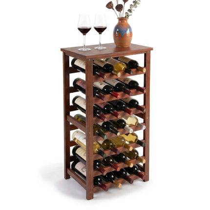 Wine Rack, Walnut Wood, Holds 28 Bottles