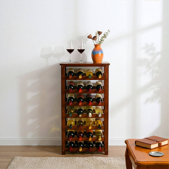 Wine Rack, Walnut Wood, Holds 28 Bottles