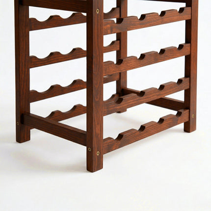 Wine Rack, Walnut Wood, Holds 28 Bottles