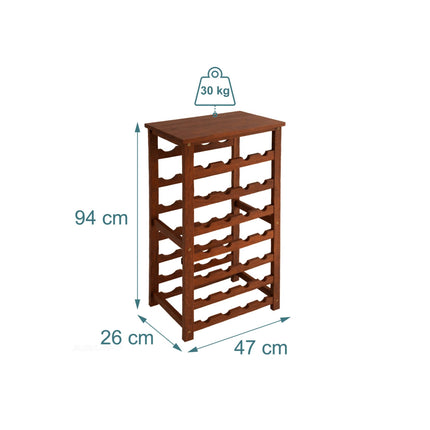 Wine Rack, Walnut Wood, Holds 28 Bottles