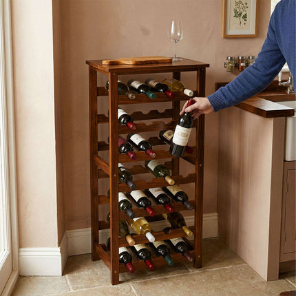Wine Rack, Walnut Wood, Holds 28 Bottles