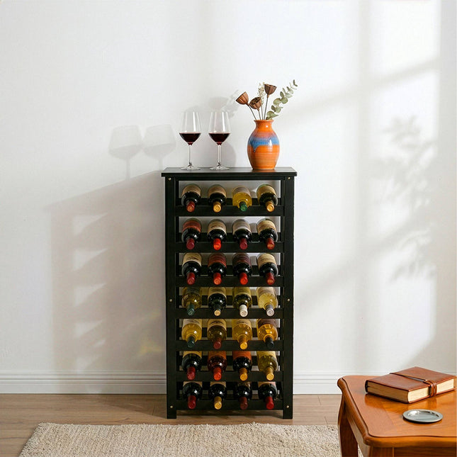 Wine Rack, Walnut Wood, Holds 28 Bottles, Horizontal Storage