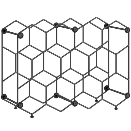 Wine Rack for 13 Bottles, Metal, Adjustable Feet, Black