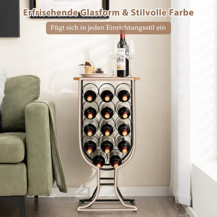 Wine Rack for 14 Bottles with Lockable Wheels, Metal Frame
